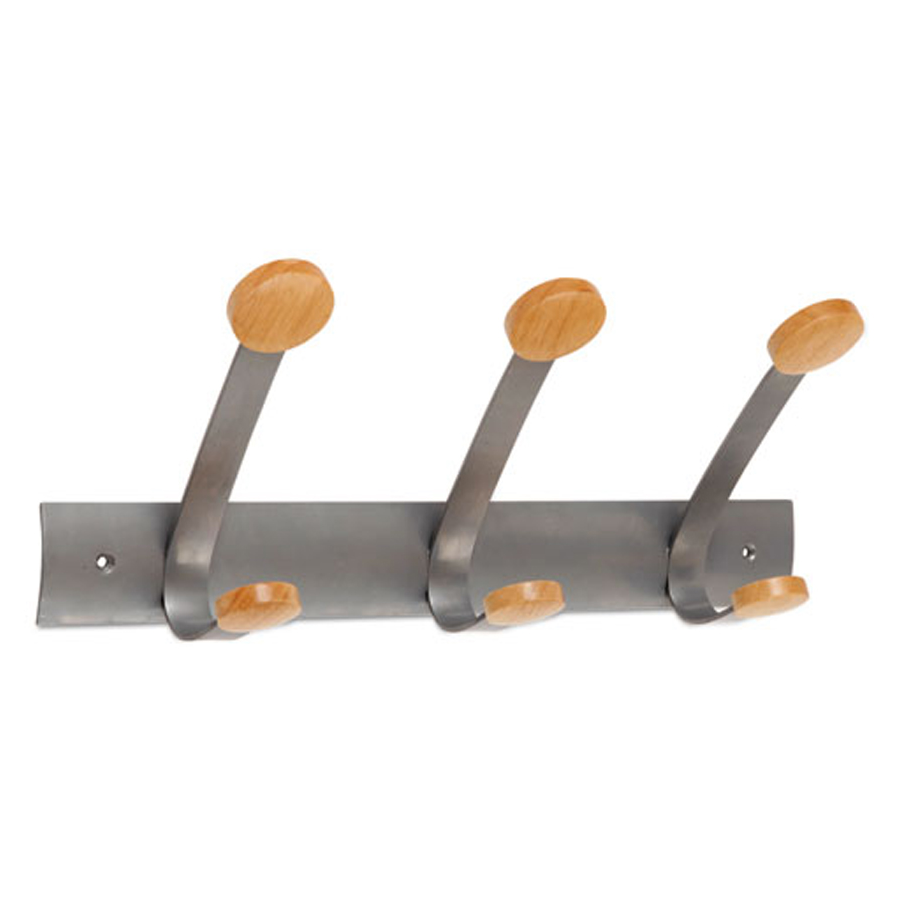 Coat Hook Wall Mount  3 Peg Brown/Silver Each