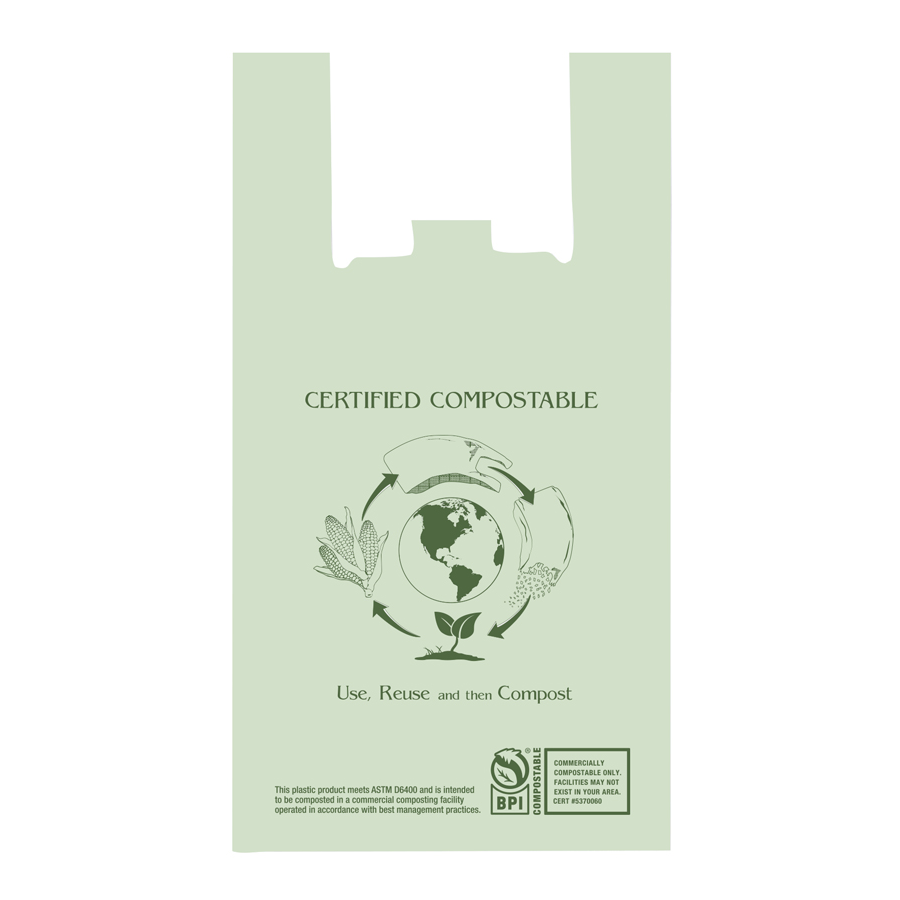T-Shirt Bag Compostable 11.5x6.5x21 Green 500/cs